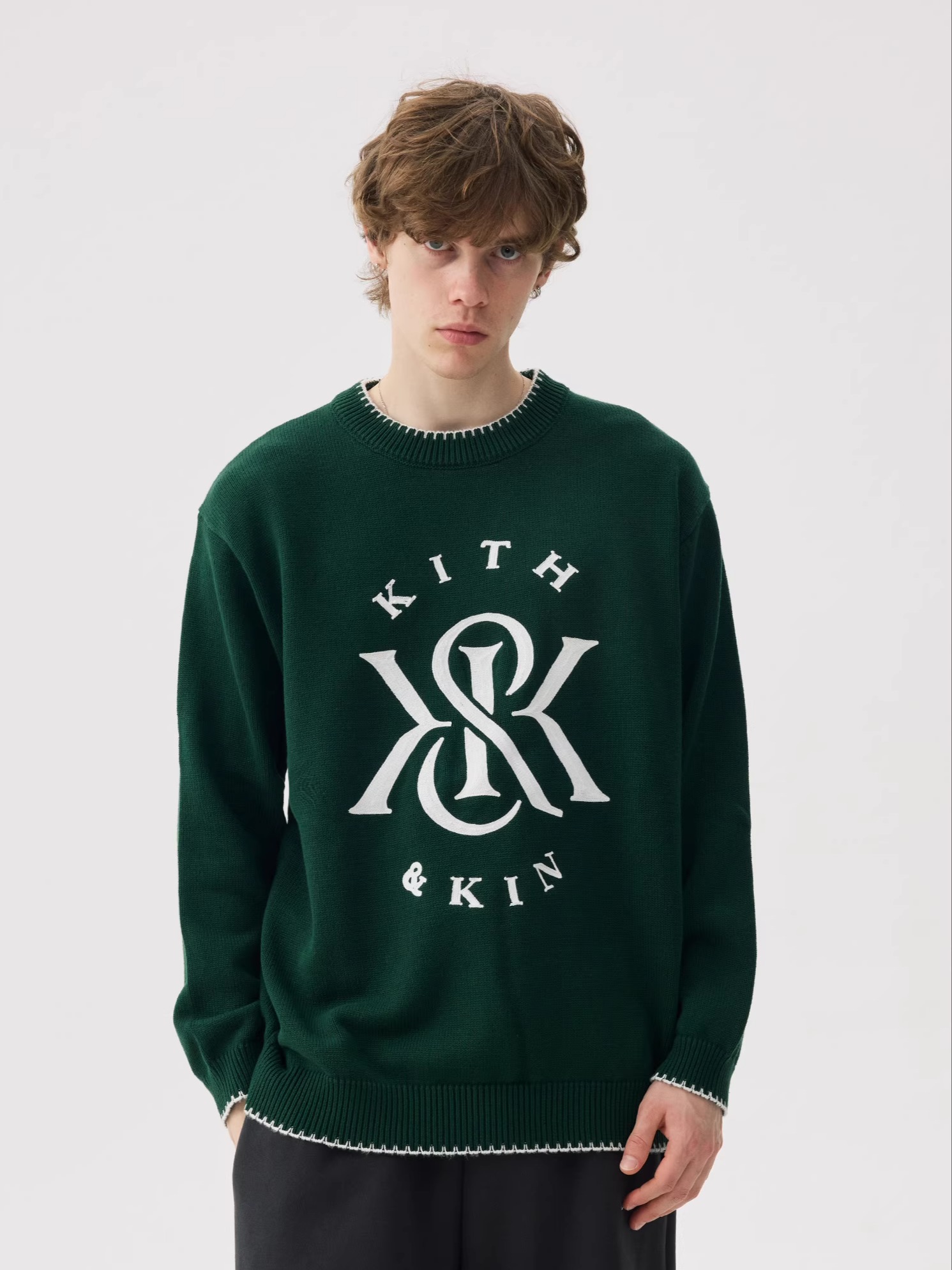 Kith Sweater Knit - เสื้อสเวตเตอร์ไหมพรมทรงหลวมสไตล์อเมริกัน Kith รุ่นใหม่สำหรับฤดูหนาว คอกลม มีฮู้ด ปักลายตัวอักษร