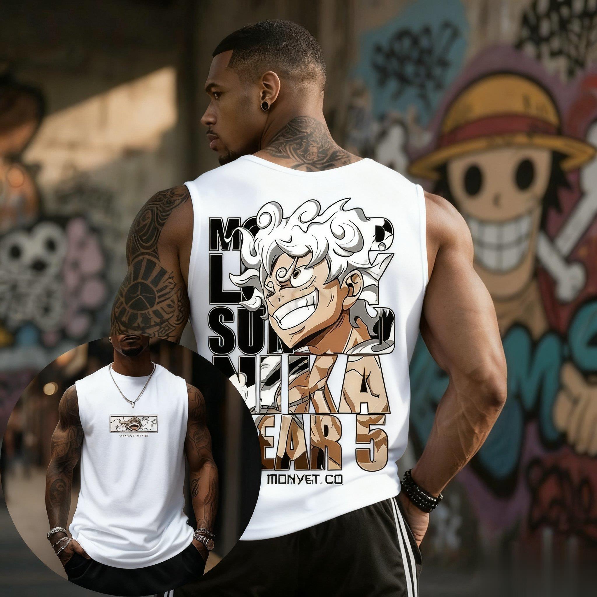 Streetwear Gym Brand - เสื้อกล้ามวันพีซ ลูฟี่ เกียร์ 5 สำหรับผู้ชาย ผ้าฝ้าย