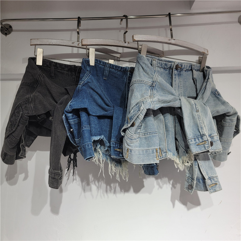 Streetwear Brand Pants - กางเกงยีนส์ขาสั้นผู้หญิง วินเทจ ทรงเอ สลิมฟิต เอวต่ำ ทรงตรง