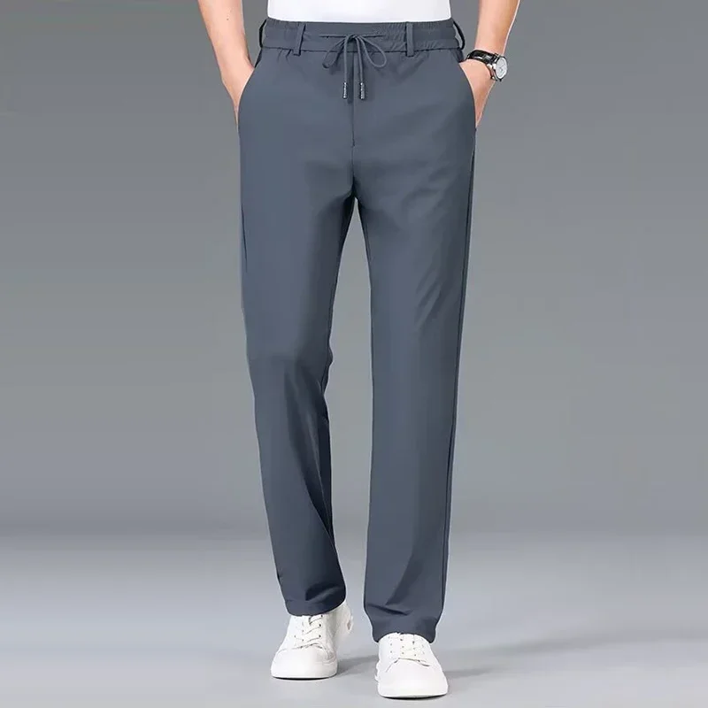 Streetwear Brand Pants - ผู้ชายเอวยางยืดกางเกงชายยืดคลาสสิกแบรนด์ธุรกิจขาตรงเสื้อผ้ากางเกงสีทึบกางเกงสบาย