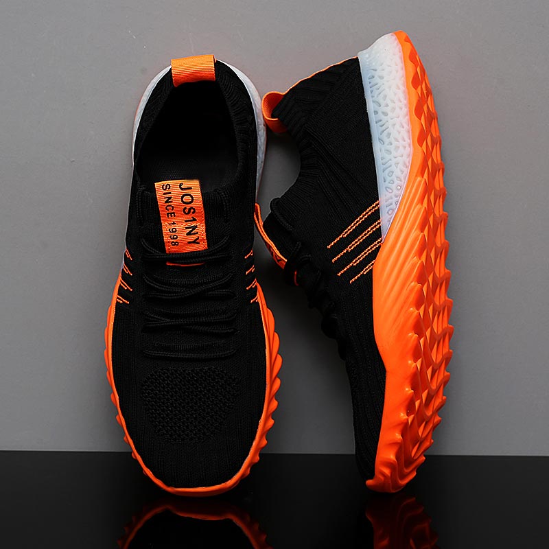 Streetwear Brand Global - Plusขนาดน้ำหนักเบาAir Mesh Menกีฬารองเท้าผู้หญิงรองเท้าผ้าใบManสีส้มสีดำBreathableรองเท้าผู้ชายกีฬาgym D-436