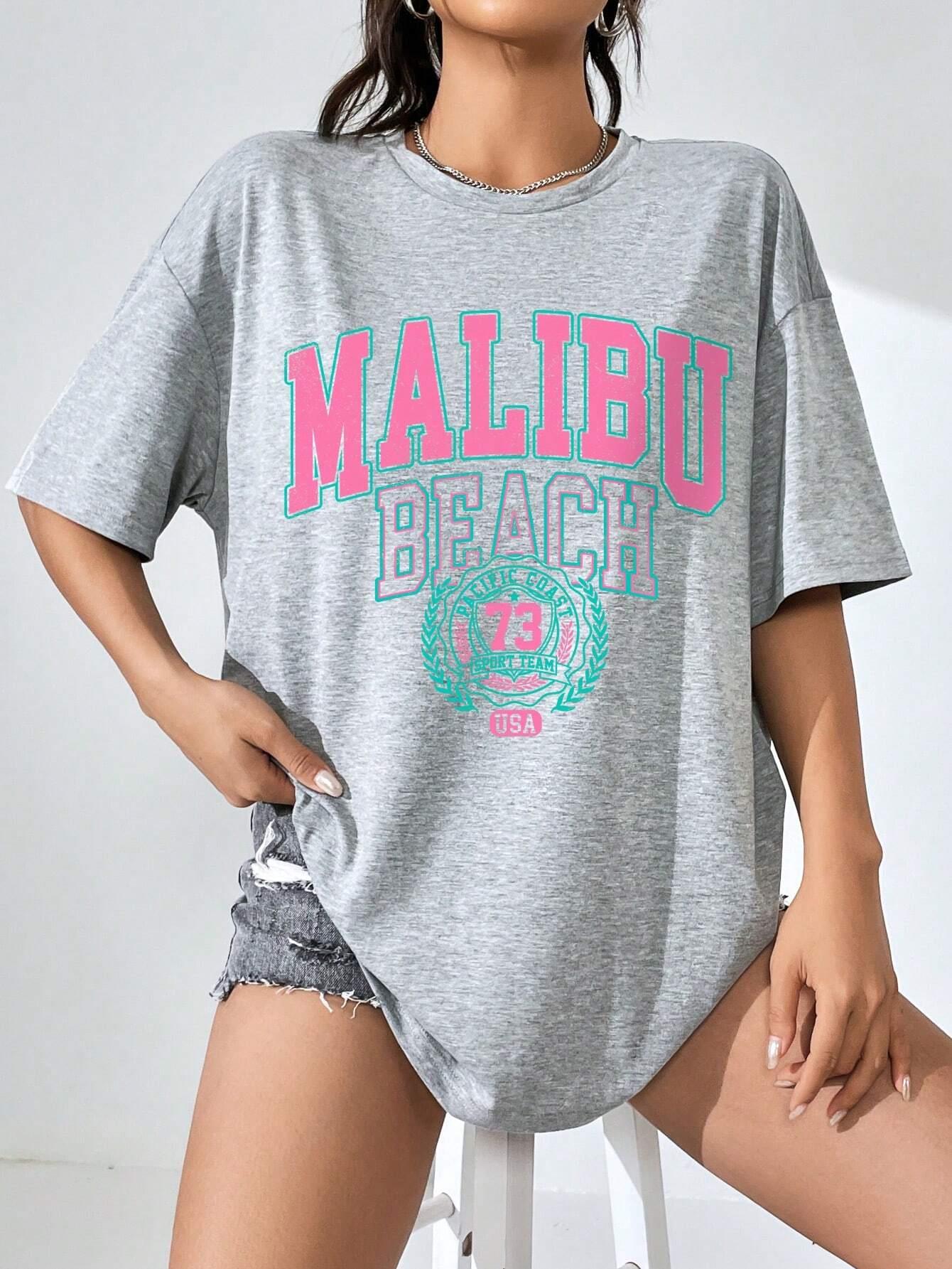 Malibu Beach Letter พิมพ์ผู้หญ - Streetwear Brand Top บทวิจารณ์และราคา