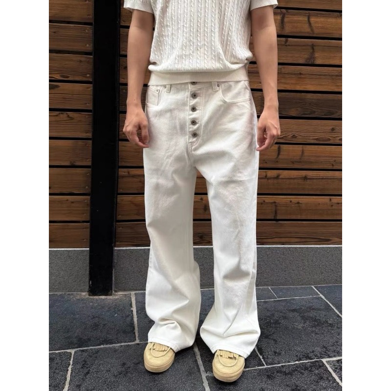 กางเกงยีนส์ขาบานสีขาวทรงหลวมเอ - Streetwear Brand Pants บทวิจารณ์และราคา