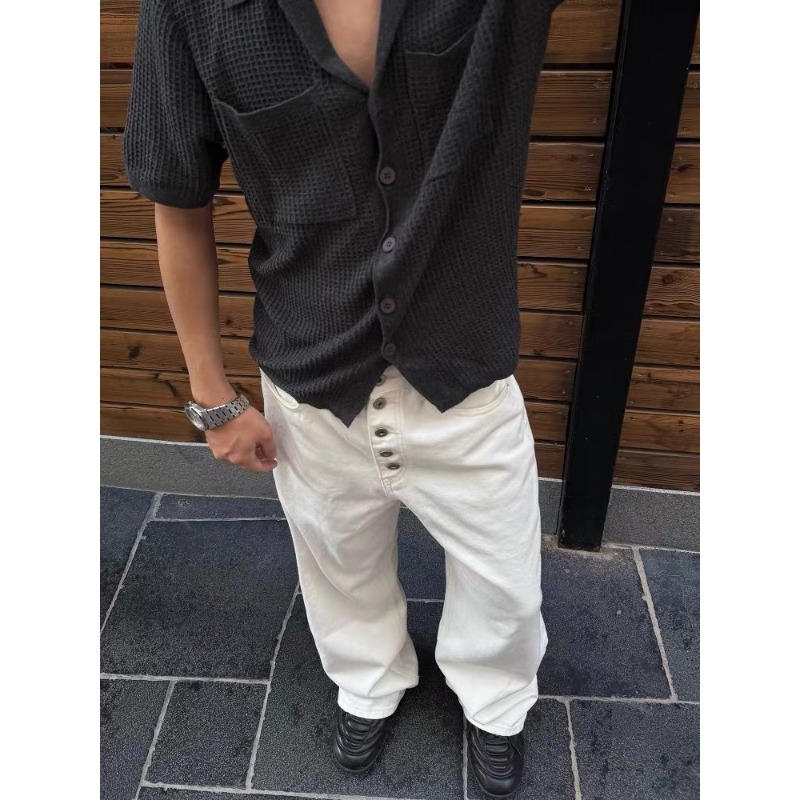 กางเกงยีนส์ขาบานสีขาวทรงหลวมเอ - Streetwear Brand Pants บทวิจารณ์และราคา
